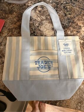 Trader Joe's Blue & Cream Striped Mini Canvas Tote Bag